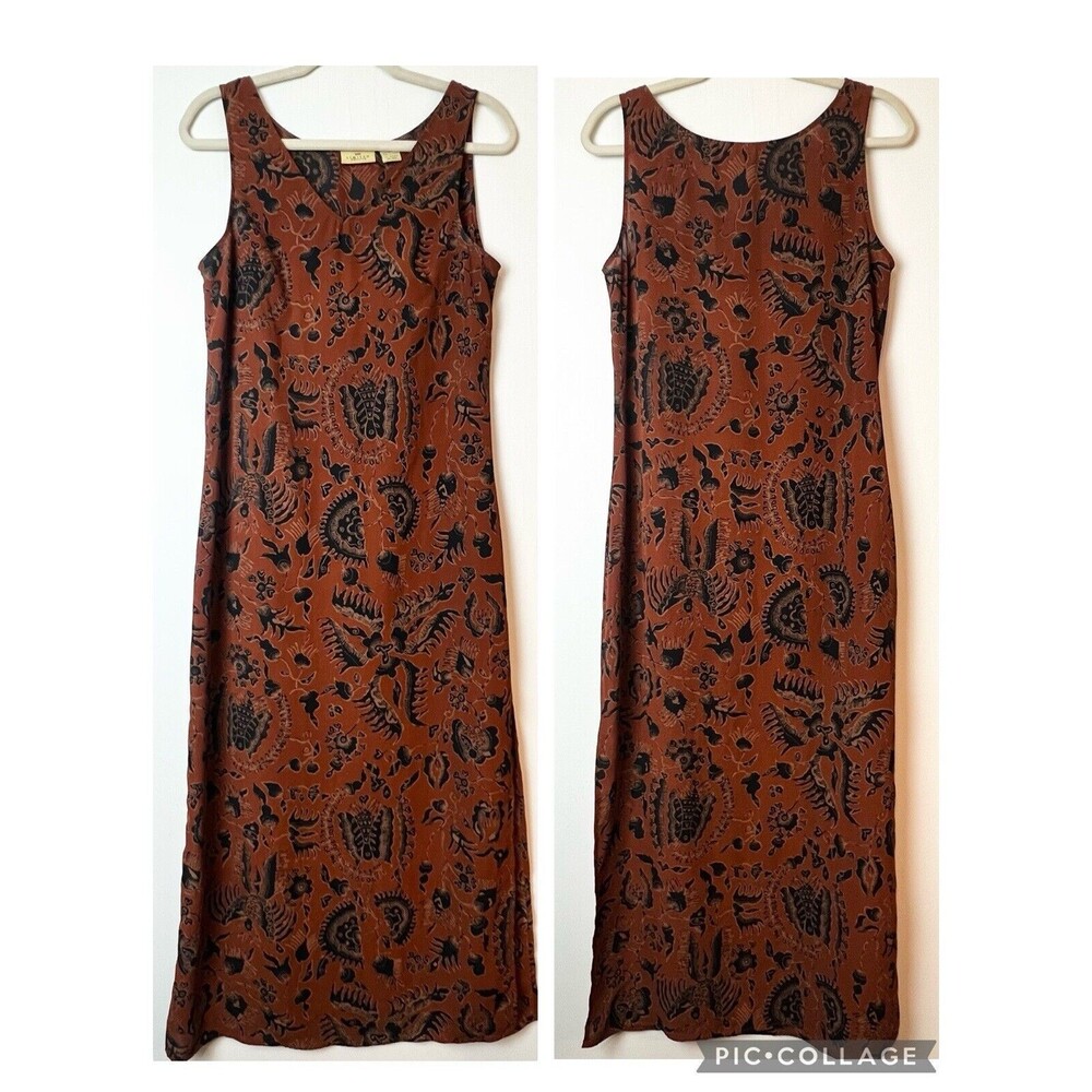 Limited America Vintage Midi Maxi Dress Floral Orange Gray Tan Sz 10